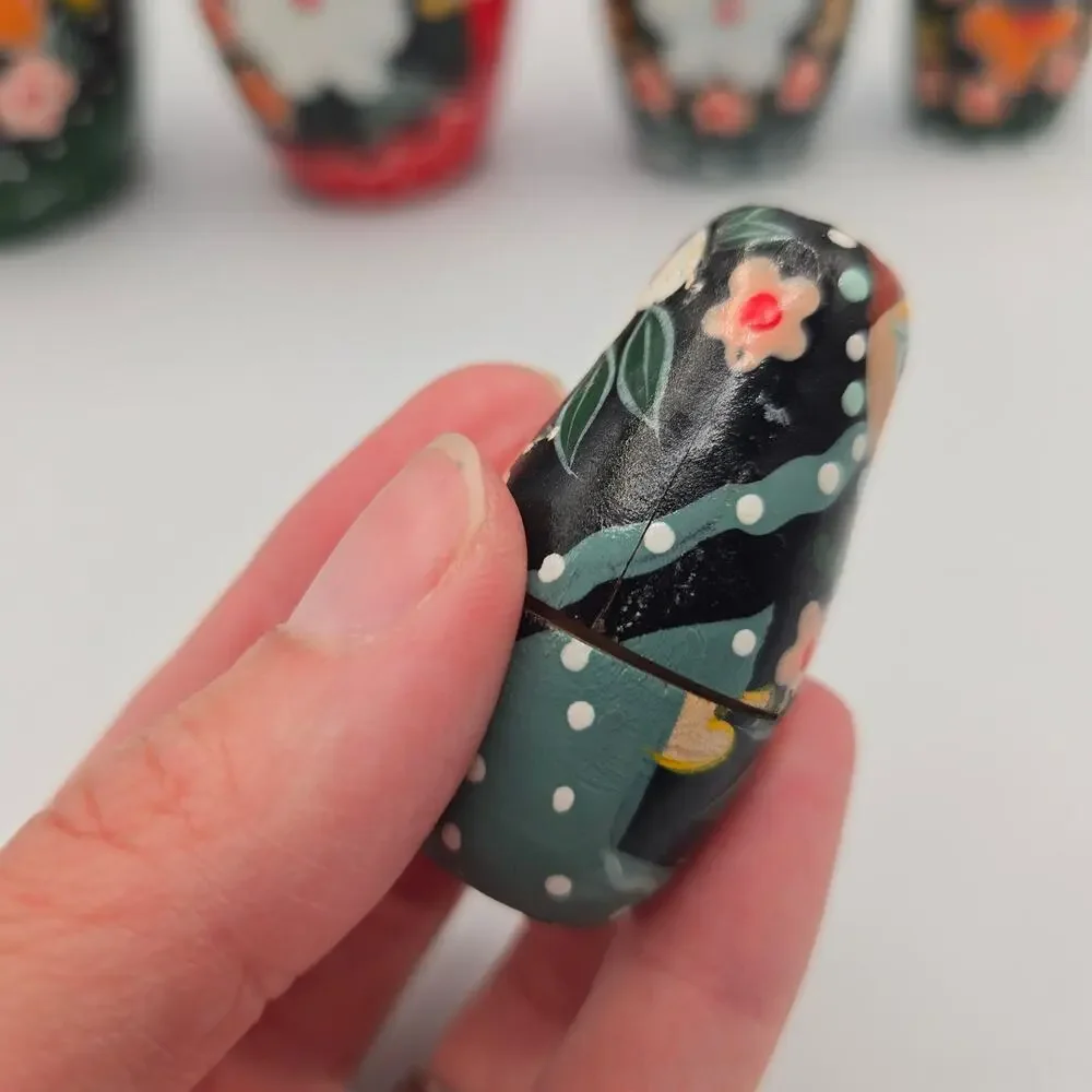 Vintage 5 Piece Russian Nesting Stacking Dolls Painted Floral Handmade